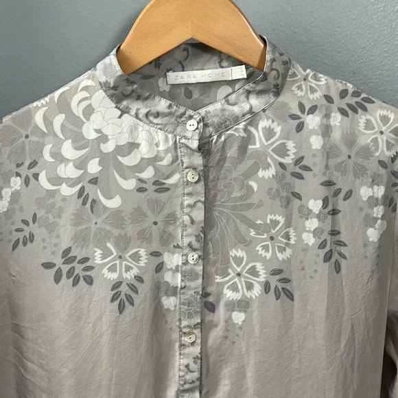 Zara Home Silk Gray Floral Nightgown Slip size M